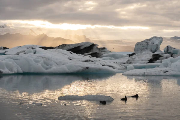 Zachód Słońca Vatnajokull Jokulsarlon Islandia — Zdjęcie stockowe