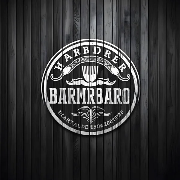 Barbershop badges logos and labels for any use, on wooden background texture