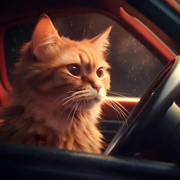 Cute golden kitten, cat in the car