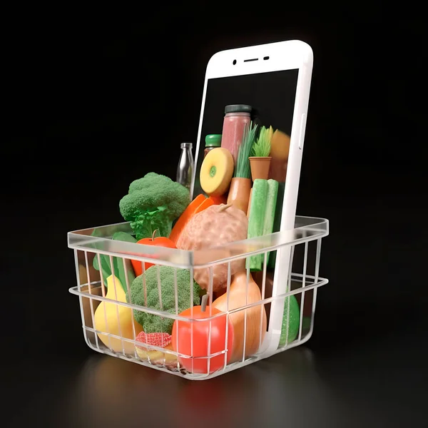 Service for delivery app. Food market in smartphone. Online shop. Food delivery background