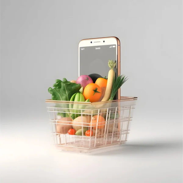Service for delivery app. Food market in smartphone. Online shop. Food delivery background