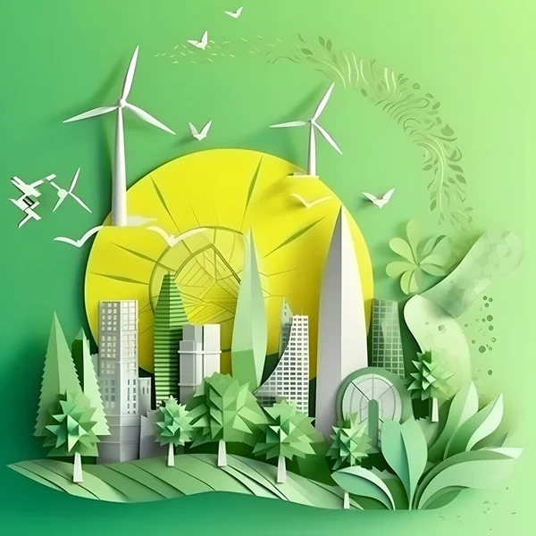 Paper art style of landscape with eco green city