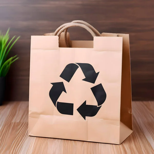 Eco paper bag with trash recycling logo