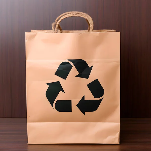 Eco paper bag with trash recycling logo