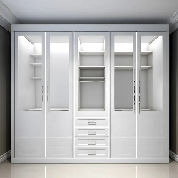 Designer large, white wardrobe in the room for clothes