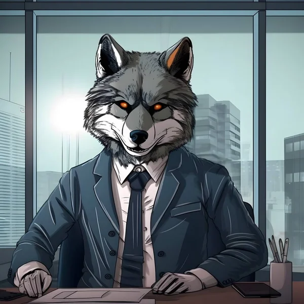 Portrait of a Grey wolf angry in the office