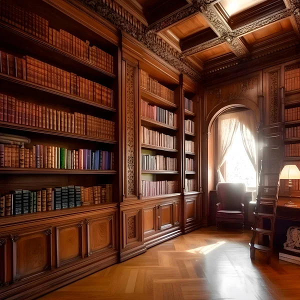 Storage of books. Large old library in the Gothic style