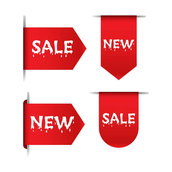 Nowe Czerwone Transparenty Wektorowe Wstążki Lub Etykiety Odizolowana Sprzedaż Nowe — Wektor stockowy
