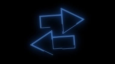 Parlayan sağ ve sol neon mavi okların video görüntüleri. Siyah arkaplan üzerindeki Neon Çizgileri soyut döngüsü. Gelecekçi lazer geçmişi. Kusursuz döngü. 4k video