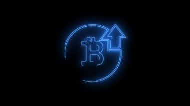 Mavi Işıldayan Bitcoin fiyat artışının neon ikon görüntüsü. Siyah arkaplan üzerindeki Neon Çizgileri soyut döngüsü. Gelecekçi lazer geçmişi. Kusursuz döngü. 4k video