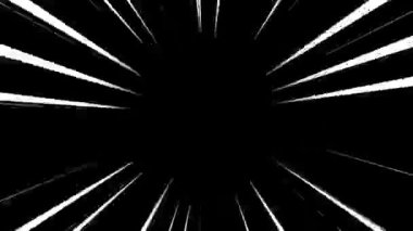 Siyah arka planda anime hız çizgileri. Radyal Comic Light Speed Lines izole arkaplanı taşıyor. 4K video.