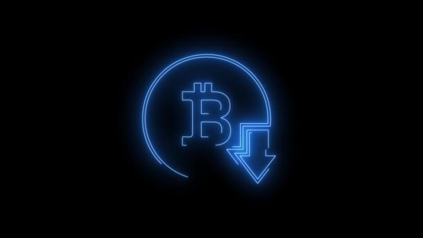 Mavi Işıldayan Bitcoin Video Görüntüleri Neon Ikonunu Azaltıyor Siyah Arkaplan — Stok video