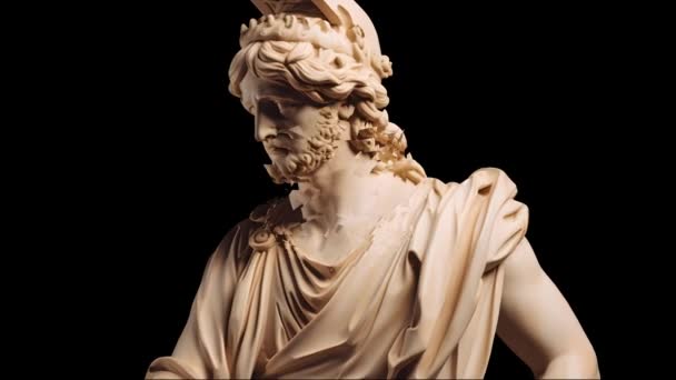 古代ギリシャの頭の彫刻 壊れた効果アニメーション 黒い背景のギリシャ人の像は4Kを隔離しました — ストック動画