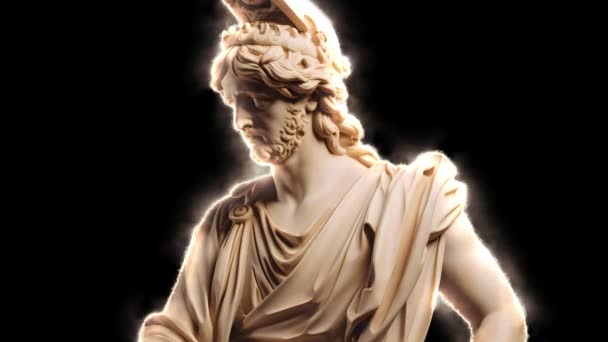 Давньогрецька Скульптура Голови Лазерна Анімація Ефекту Статуя Грецького Чоловіка Чорному — стокове відео