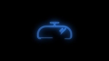 Mavi Parlayan Araba 'nın dikiz aynası neon ikonunun video görüntüleri. Siyah arkaplan üzerindeki Neon Çizgileri soyut döngüsü. Gelecekçi lazer geçmişi. Kusursuz döngü. 4k video