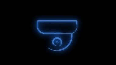 Parlayan Kubbe kamera neon ikonunun video görüntüleri. Siyah arkaplan üzerindeki Neon Çizgileri soyut döngüsü. Gelecekçi lazer geçmişi. Kusursuz döngü. 4k video