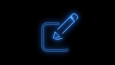 Mavi Parlayan Edit 'in video görüntüleri, Kalem neon ikonu. Siyah arkaplan üzerindeki Neon Çizgileri soyut döngüsü. Gelecekçi lazer geçmişi. Kusursuz döngü. 4k video