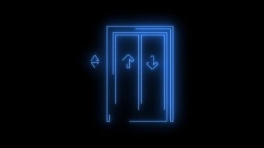 Mavi Parlayan Asansör Neon ikonunun video görüntüleri. Siyah arkaplan üzerindeki Neon Çizgileri soyut döngüsü. Gelecekçi lazer geçmişi. Kusursuz döngü. 4k video