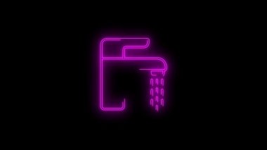 Pembe, ışıldayan neon ikonunun video görüntüleri. Siyah arkaplanda Neon çizgileri soyut. Laser Pictogram animasyonu. Kusursuz döngü. 4k video