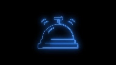 Blue Parlayan Otel Çan Neon ikonunun video görüntüleri. Siyah arkaplan üzerindeki Neon Çizgileri soyut döngüsü. Gelecekçi lazer geçmişi. Kusursuz döngü. 4k video