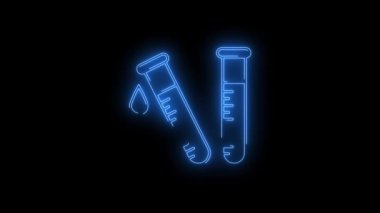 Mavi Işıldayan Laboratuar test neon ikonunun video görüntüleri. Siyah arkaplan üzerindeki Neon Çizgileri soyut döngüsü. Gelecekçi lazer geçmişi. Kusursuz döngü. 4k video