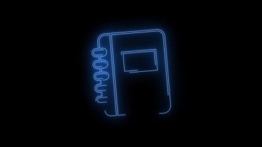 Parlayan Notebook neon ikonunun video görüntüleri. Siyah arkaplan üzerindeki Neon Çizgileri soyut döngüsü. Gelecekçi lazer geçmişi. Kusursuz döngü. 4k video