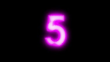 Beş Numaralı Pembe Neon ikonunun video görüntüleri. Siyah arkaplanda Neon çizgileri soyut. Laser Pictogram animasyonu. Kusursuz döngü. 4k video
