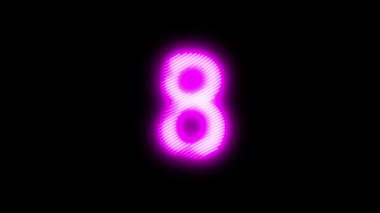 Sekiz Numaralı Pembe Neon ikonunun video görüntüleri. Siyah arkaplanda Neon çizgileri soyut. Laser Pictogram animasyonu. Kusursuz döngü. 4k video