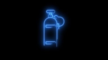 Mavi parıldayan oksijen şişelerinin neon ikonunun video görüntüleri. Siyah arkaplan üzerindeki Neon Çizgileri soyut döngüsü. Gelecekçi lazer geçmişi. Kusursuz döngü. 4k video