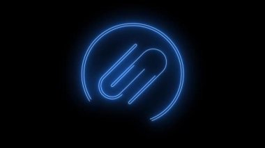 Parlayan Kağıt Kıskacı simgesinin video görüntüleri. Siyah arkaplan üzerindeki Neon Çizgileri soyut döngüsü. Gelecekçi lazer geçmişi. Kusursuz döngü. 4k video