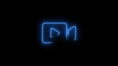 Mavi Parlayan Oyun 'un video görüntüleri, video kamera neon ikonu. Siyah arkaplan üzerindeki Neon Çizgileri soyut döngüsü. Gelecekçi lazer geçmişi. Kusursuz döngü. 4k video
