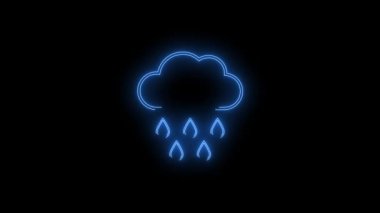 Mavi parlayan yağmurlu hava durumu ikonunun video görüntüleri. Siyah arkaplan üzerindeki Neon Çizgileri soyut döngüsü. Gelecekçi lazer geçmişi. Kusursuz döngü. 4k video