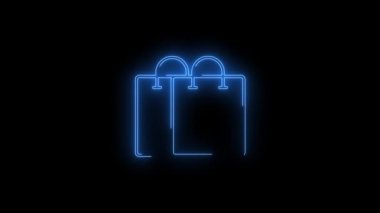 Mavi Parlayan Alışveriş Torbası 'nın neon ikonunun video görüntüleri. Siyah arkaplan üzerindeki Neon Çizgileri soyut döngüsü. Gelecekçi lazer geçmişi. Kusursuz döngü. 4k video
