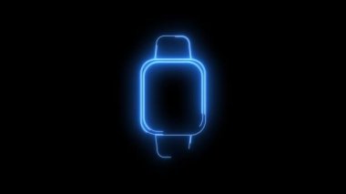 Parlayan Smartwatch simgesinin video görüntüleri. Siyah arkaplan üzerindeki Neon Çizgileri soyut döngüsü. Gelecekçi lazer geçmişi. Kusursuz döngü. 4k video