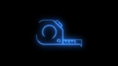 Parlayan Teyp Ölçüm simgesinin video görüntüleri. Siyah arkaplan üzerindeki Neon Çizgileri soyut döngüsü. Gelecekçi lazer geçmişi. Kusursuz döngü. 4k video