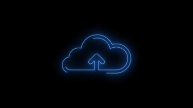 Mavi 'nin parlayan video görüntüleri bulutlu neon ikonundan yükleniyor. Siyah arkaplan üzerindeki Neon Çizgileri soyut döngüsü. Gelecekçi lazer geçmişi. Kusursuz döngü. 4k video