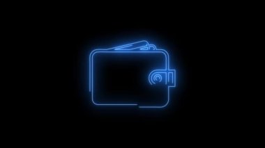 Mavi Cüzdan 'ın parlak neon ikonunun video görüntüleri. Siyah arkaplan üzerindeki Neon Çizgileri soyut döngüsü. Gelecekçi lazer geçmişi. Kusursuz döngü. 4k video