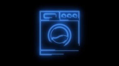 Işıldayan çamaşır makinesi ikonunun video görüntüleri. Siyah arkaplan üzerindeki Neon Çizgileri soyut döngüsü. Gelecekçi lazer geçmişi. Kusursuz döngü. 4k video