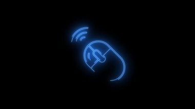 Mavi parlayan kablosuz fare neon ikonunun video görüntüleri. Siyah arkaplan üzerindeki Neon Çizgileri soyut döngüsü. Gelecekçi lazer geçmişi. Kusursuz döngü. 4k video