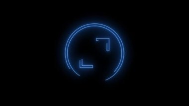 Mavi Parlayan Zoom düğmesi neon ikonunun video görüntüleri. Siyah arkaplan üzerindeki Neon Çizgileri soyut döngüsü. Gelecekçi lazer geçmişi. Kusursuz döngü. 4k video