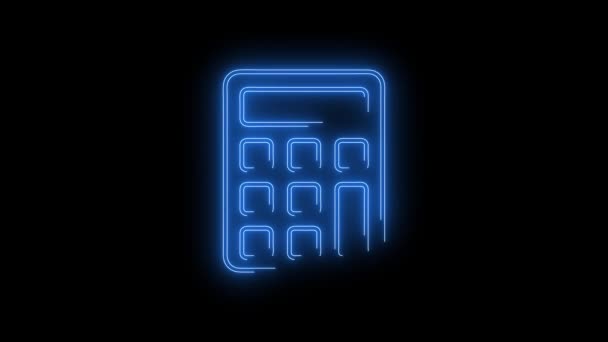 Video Blue Glowing Calculator Icona Neon Linee Neon Loop Astratte — Video Stock