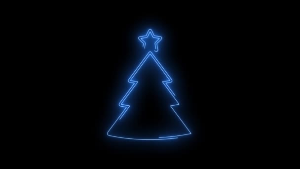 Videofelvétel Fénylő Karácsonyfa Ikonról Looped Neon Lines Elvont Fekete Alapon — Stock videók