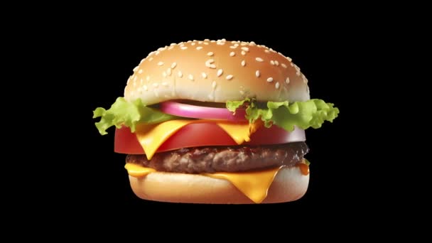 Delizioso Hamburger Mangiare Animazione Stop Motion Concetto Fast Food Moto — Video Stock
