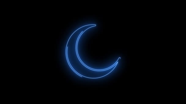 Imágenes Vídeo Del Icono Crescent Brillante Looped Neon Lines Resumen — Vídeo de stock
