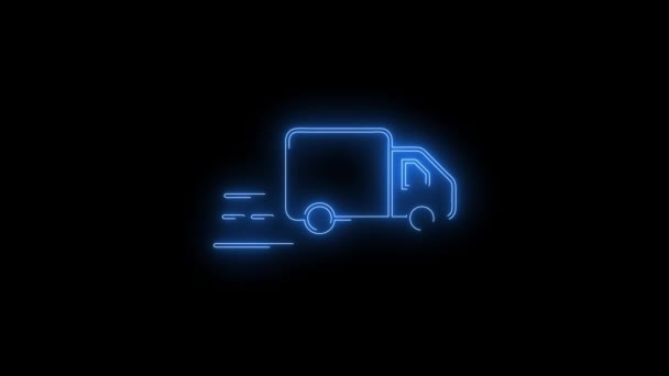 Imágenes Vídeo Blue Glowing Delivery Running Truck Neon Icon Looped — Vídeos de Stock