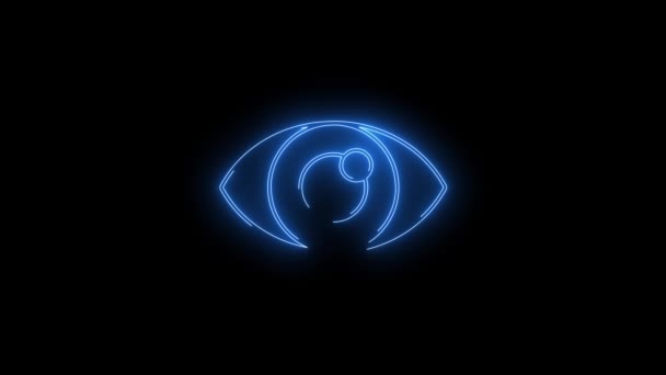 ブルーの輝くアイネオンアイコンのビデオ映像 ブラックバックのネオンライン抽象化 未来的なレーザーの背景 シームレスループ ビデオ — ストック動画