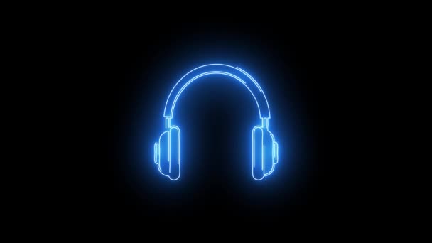 Video Footage Glowing Headphones Icon Looped Neon Lines Abstract Black — Stock Video