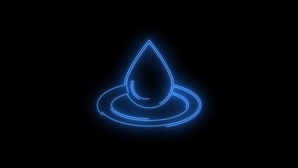 Nagranie Wideo Błękitnej Świecącej Hydrologii Ikony Neonów Wodnych Pętla Neon — Wideo stockowe