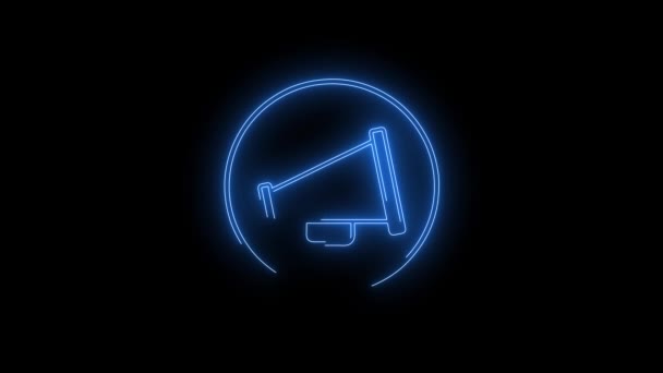 メガフォンのアイコンを輝かせる映像 ブラックバックのネオンライン抽象化 未来的なレーザーの背景 シームレスループ ビデオ — ストック動画