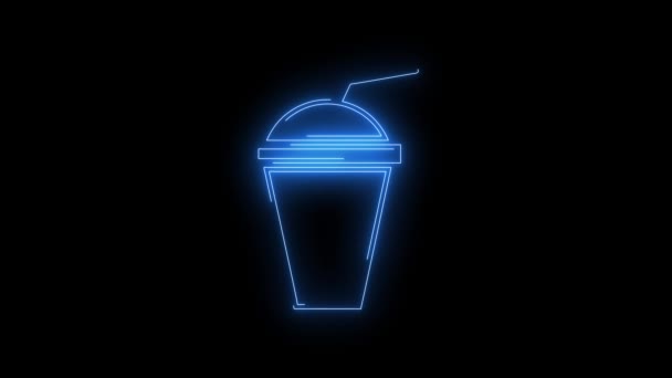 ミルクシェークカップアイコンの光るビデオ映像 ブラックバックのネオンライン抽象化 未来的なレーザーの背景 シームレスループ ビデオ — ストック動画